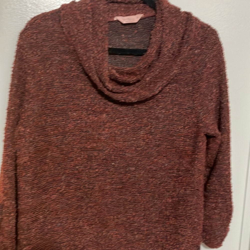 Reddish Brown Cowl Neck Sweater with Asymmetrical bottom
